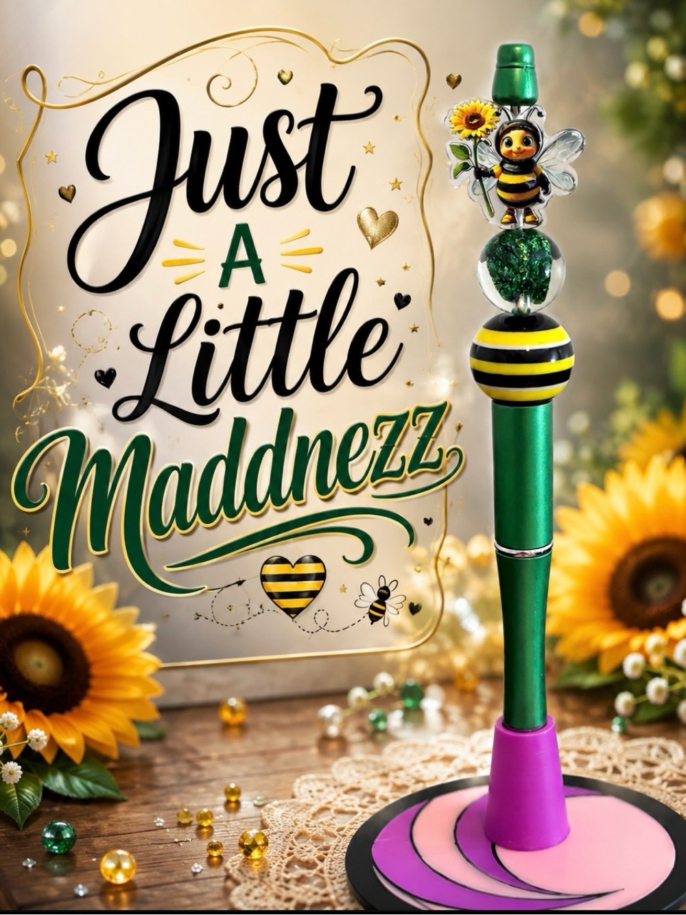 Just A Little Maddnezz  Bee-Themed Pen in Green and Yellow